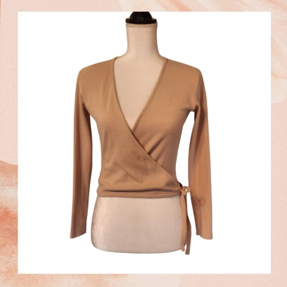 Chic Tan Long Sleeve Wrap Top - Picture 1 of 4